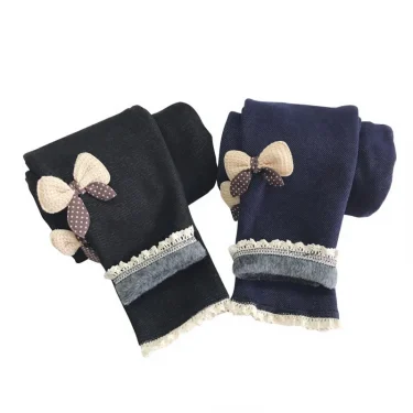 New Autumn Winter Girls Jean Pants Warm Children Leggings Thicken Velvet Bowknot Kids Trousers Baby Girl Pants Icing Leggings 6