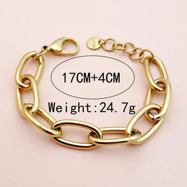 May@RZ 1pc Classical Simple Couple Chain 14K Plated Stainless Steel Bracelet For Daily Wear Men And Women's Jewelry 6