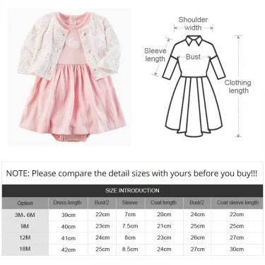 2pcs Spring Summer Infant Baby Girls Clothes Sets Toddler Dresses Long Sleeves Cardigan+Bodysuit Dress Newborn Girl Outfit 6