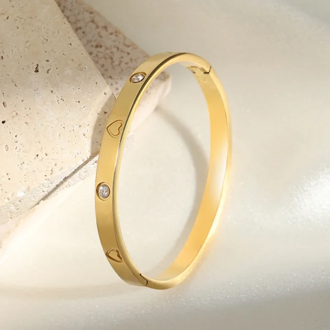 RAKOL Gold Color Stainless Steel Hot Selling Plumbossom Bangles For Women Luxury Five Leaf Flower Bracelet Bangle Jewelry Gift 6