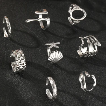 Stainless Steel Ring High Quality Summer Starfish Irregular Geometric Engraved Pattern Ring For Women Jewelry Adjustable Wearing 4