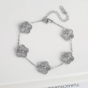 Hot Sale Stainless Steel Laser Five Leaf Flower Petal Adjustable Clover Bracelet Classic for Woman Girl Brand Jewelry Party Gift 2