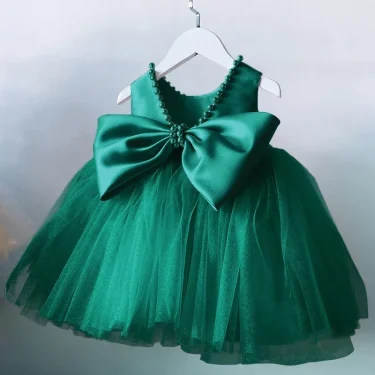 Toddler Baby Girl Dress for 1st Birthday Christening Party Gown Backless Big Bow Beading Wedding Princess Dress Baptism Clothes 4
