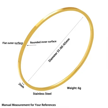2mm Stainless Steel Thin Bangle Bracelet Women Simple Stackable Circle Jewelry Rose Gold Silver Color 55/ 60/ 65mm Flat Surface 6