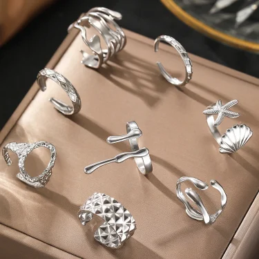 Stainless Steel Ring High Quality Summer Starfish Irregular Geometric Engraved Pattern Ring For Women Jewelry Adjustable Wearing 3