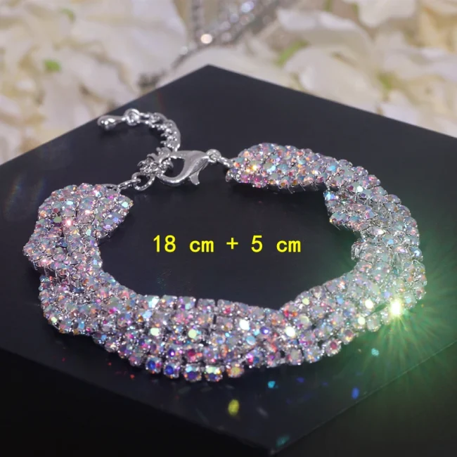 Luxury Shining Colorful Rhinestone Bracelet for Women Adjustable Charm Silver Color Bracelet Wedding Bracelets & Bangles Jewelry 4