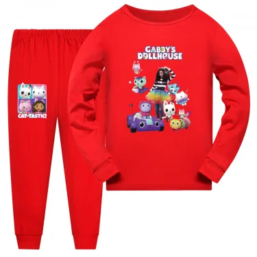 Gabby Doolhouse Pijama Kids Cartoon Gabby Chat Clothes Baby Girls Long Sleeve Tops Pants 2pcs Sets Children's Casual Sleepwear 5