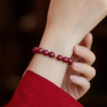 Lucky Cinnabar Red Gold Color Beads Natural Stone Beaded Bracelet for Women Bracelet Party Jewelry Bring Good Luck Gift 4
