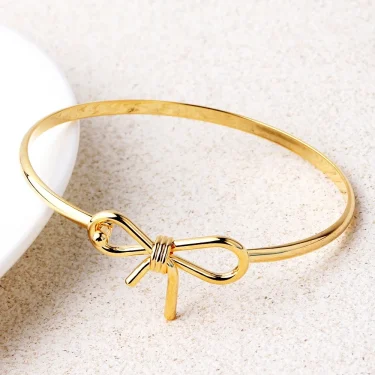 Waterproof 18k Gold Plated Cute Romantic Bow Knot Shaped Bangle Bracelet Charm Statement Anti Allergic Jewelry 1