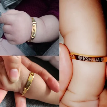Vnox Customize Baby Name Bracelets for Girls Boys ,Custom Name Birth Date Bangle,Stainless Steel Heart Charm Bracelet Gift 1