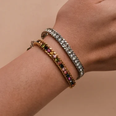 ZMZY Women Men Gold Color Woven Crystal Cubic Zirconia Bracelet Stainless Steel Jewelry Accessories 18K Gold Plated Chain 2