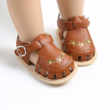 Newborn Infant Baby Girl PU Leather Embroidery Flower Sandals Summer Soft Sole Flat Princess Shoes Infant Non-Slip First Walkers 5