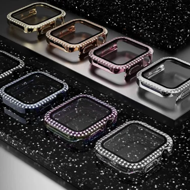 Cover For Apple watch Case 45mm 41mm 44mm 40mm 38mm 42mm Diamond Tempered Glass Screen Protector iWatch series 9 7 SE 6 8 5 4 3 5