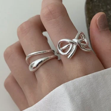 925 Sterling Silver Simple Ring For Women Fine Jewelry Finger Adjustable Open Vintage Hollow Bow Ring For Party Birthday Gift 1
