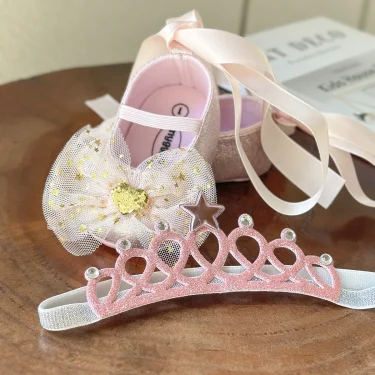 2pcs/Set Newborn Baby Shoes Baby Boy Girl Shoes Girl Classic Bowknot Rubber Sole Anti-slip PU Dress Shoes First Walker Toddler C 4