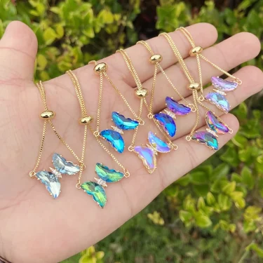 Luxurious Colorful Butterfly Zircon Stainless Steel Bracelet For Women 26cm Adjustable Bracelet Jewelry Gifts 18K Gold Plated 1