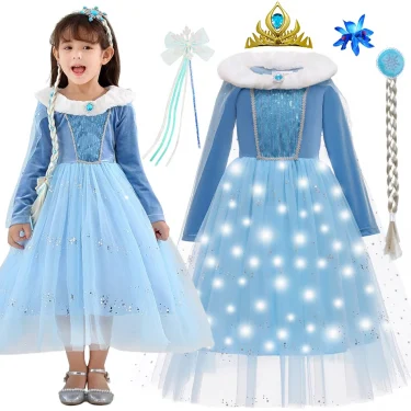 Kids Snow Queen Elsa Cosplay Princess Dress Autumn Winter Blue Long Sleeve Birthday Carnival Christmas Party Costume for Girls 1