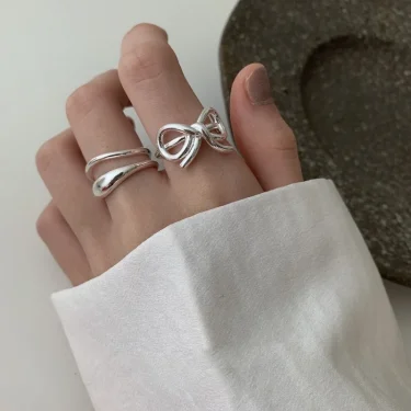 925 Sterling Silver Simple Ring For Women Fine Jewelry Finger Adjustable Open Vintage Hollow Bow Ring For Party Birthday Gift 2