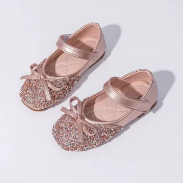 Kids Leather Shoe Spring Autumn Elegant Girls Party Shoes Fashion Sequins Bowtie Children Princess Shoes for Wedding Shallow 3