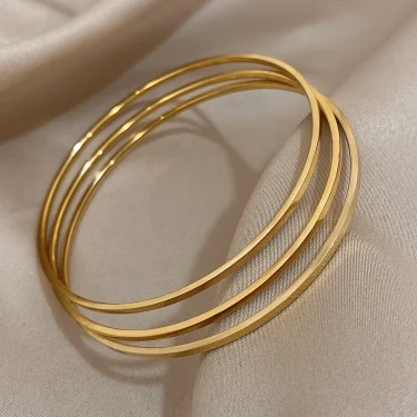 Greatera 3pcs/set 2mm Stainless Steel Thin Bangles Bracelets for Women Gold Plated Stackable Bracelet Waterproof Jewelry 4