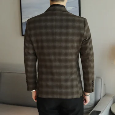 The new high quality men's casual suit is stylish and handsome slim fit with the trend checkered boutique suit single west coat 4