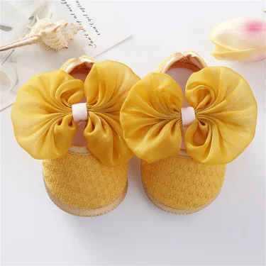 Toddler Baby First Walkers Shoes, Solid Color Walking Shoes Footwear with Big Bowknot for Girls, Pink/White/Wine Red/Yellow 3