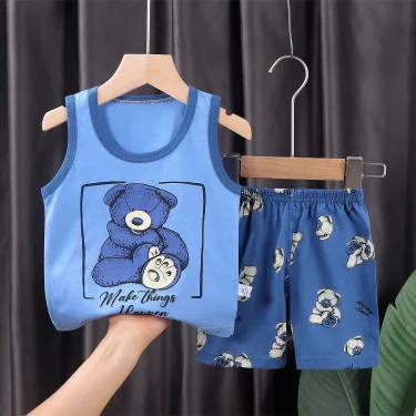 Children Clothing Set Child Vest Suit Summer Cotton New Girls Shorts Clothes Baby Boys Sleeveless Suit Kid Clothes 4