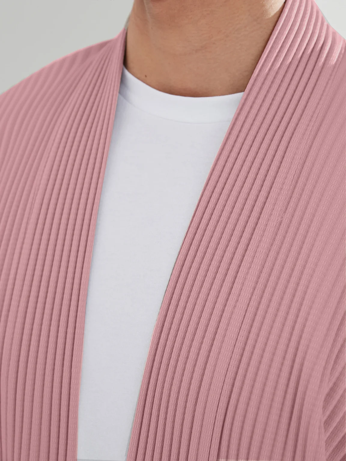 Miyake Pleated Men Cardigan Blazer Pink Sets Korean Homme Fashion Designer Jacket Suits 2