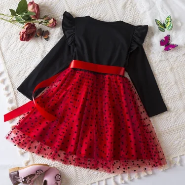 New Autumn Dress for Kids Girls 3-8Yrs Children Casual Clothes for Long Sleeve Girls Bow Princess Dress Cute Print Kids Clothes 2