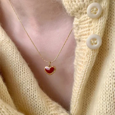 2025 Mothers Day Red Heart Pendant Stainless Steel Gold Color Chain Necklace for Women Non Fading Jewelry Sweet Accessories Gift 2