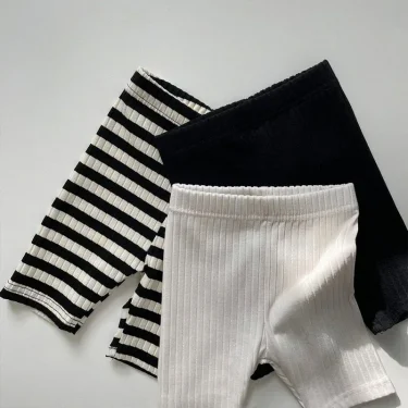 Summer New Children Solid Shorts Cotton Girls Leggings Striped Baby Stretch Pants Infant Toddler Shorts Kids Clothes 3