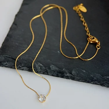 ANENJERY 316L Stainless Steel Zircon Thin Clavicle Chain Necklace for Women Festive Party Jewelry Wholesale 3