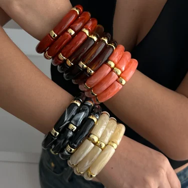 KMVEXO Vintage Acrylic Bamboo Beads Bracelet for Women Multi Color Stretchy Resin Girls Charm Couple Bangles Gift Men Jewelry 1