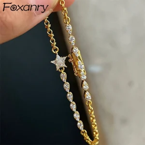 Foxanry Sparkling Zircon Star Geometric Bracelet For Women Girl Fashion Heavy Industry Exquisite Elegant Engagement Jewelry Gift 1