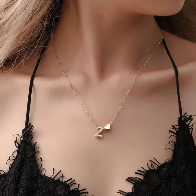 SUMENG Fashion Tiny Heart Dainty Initial Necklace Gold Silver Color Letter Name Choker For Women Pendant Jewelry Gift 6