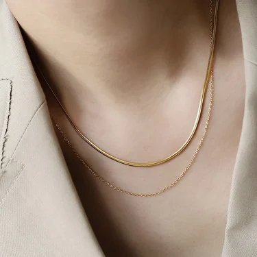 New Stainless steel Double layered stacking chain necklace Women Woman's Choker jewelry necklace for women 6