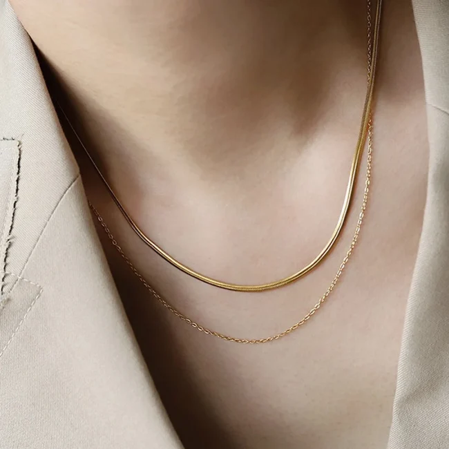 New Stainless steel Double layered stacking chain necklace Women Woman's Choker jewelry necklace for women 6
