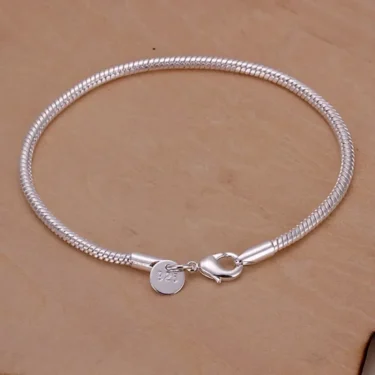 925 Sterling Silver 3MM Snake Chain Bracelets Factory Fashion Hot Top Quality Jewelry Charm Cute Women Lady Wedding 1