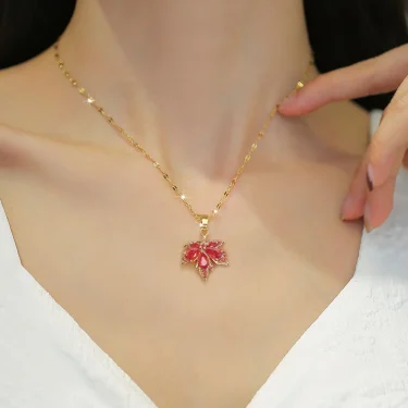 Exquisite Micro Inlaid Zircon Butterfly Tassel Necklace For Women Stainless Steel Moon Butterfly Flower Clavicle Choker Jewelry 6