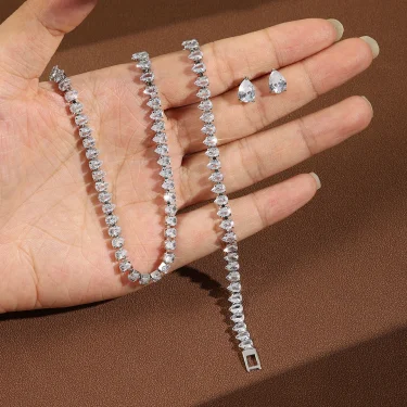 ZAKOL Luxury Water Drop Zirconia Jewelry Sets For Women Sparkling Necklace Earrings Bracelet Bridal Wedding Party Jewelry Sets 1