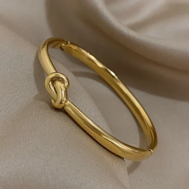 Simple Thin Stainless Steel Knotted Bangle Bracelets for Women Men Unisex Gold Color Cuff Waterproof Stackable Jewelry Gifts 4