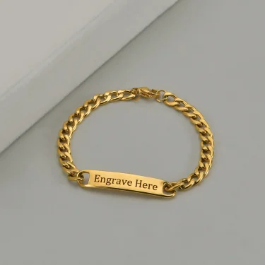 Akizoom Punk Engrave Name Custom Bracelets Gold Color Stainless Steel Thick Hand Chain Customized Couple Men Women Jewelry Gift 3