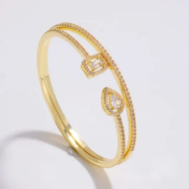 RAKOL Fashion Cubic Zirconia Square Water Drop Geometric Cuff Bangles Bracelet for Women Luxury Gold Color Wedding Party Jewelry 4