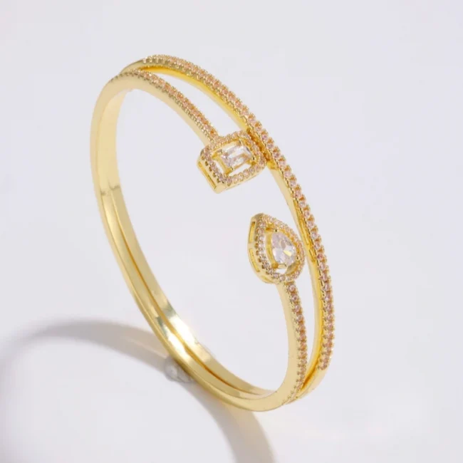 RAKOL Fashion Cubic Zirconia Square Water Drop Geometric Cuff Bangles Bracelet for Women Luxury Gold Color Wedding Party Jewelry 4
