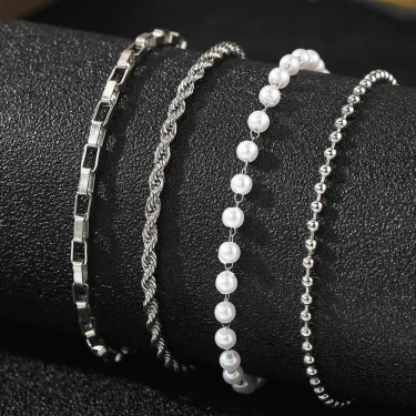 Stainless Steel Jewelry Set New Design Multi Style Pearl Twist Bracelets Jewelry Set For Women Jewelry Party Gifts Daily Wear 4