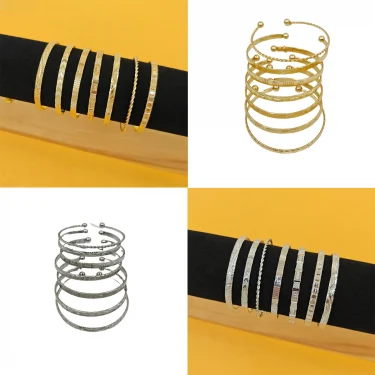 7 Pcs/Set Vintage Elegant Hexagon Star Twist Design Bangle Bracelet Golden Color Hand Jewelry Gift 2