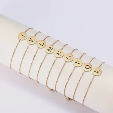Hollow Alphabet A-Z Round Pendant Bracelets Stainless Steel Bracelets for Men Women Trend Jewelry for Party Gift (17+5CM) 4