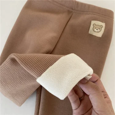Korean Autumn Winter Children's Fleece-lined One-piece Pants Warm Baby Cartoon Elastic Ankle Length Trousers for Boys Girls 2