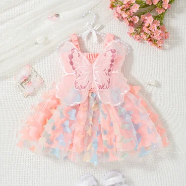 Summer New Butterfly Wing Baby Girl Dress, Princess Style Birthday Party Children'S Clothing (9 Months -3 Years Old) 1