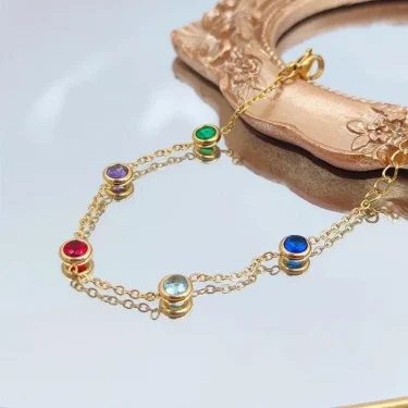 ANENJERY 316L Stainless Steel Round Square Colorful Zircon Bracelet for Women Sweet Simple Bracelet Praty Jewelry Wholesale 6